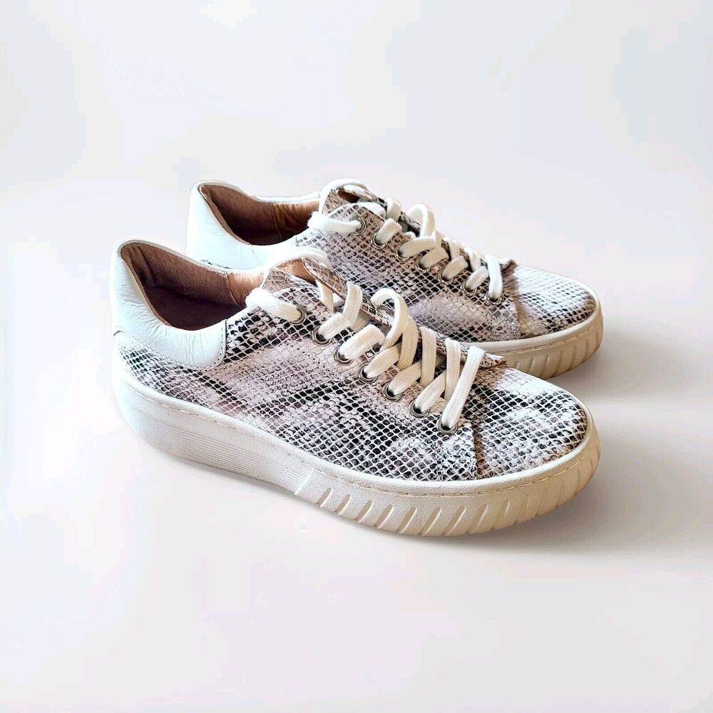 Sofft Parkin Leather Snakeskin Platform Natural‎ White Comfort Sneaker Shoe 6.5M